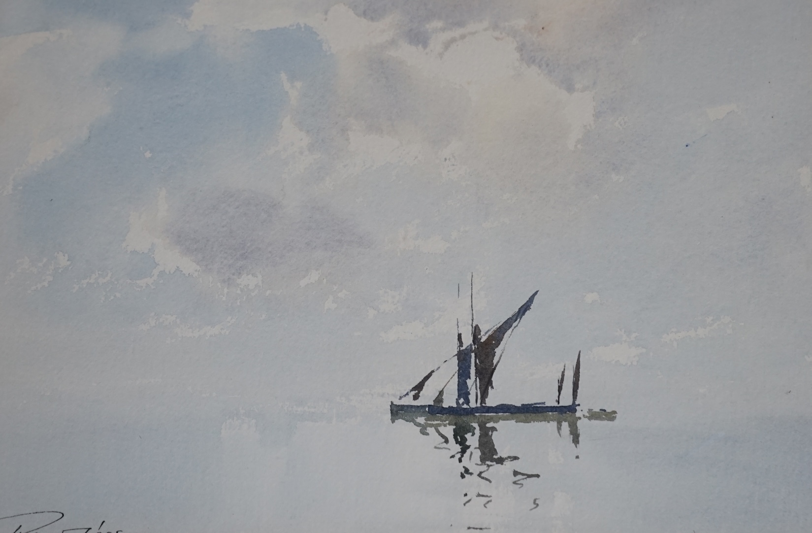 Edward Wesson RI (1910-1983), watercolour, Thames barge, signed, 24 x 33cm, inscribed gallery label verso. Condition - good